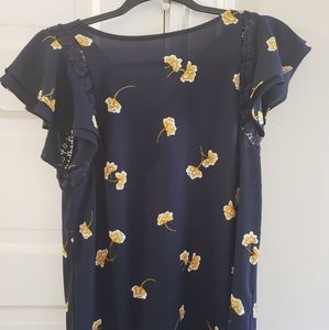 Ann Taylor blue with yellow flowers blouse with ruffle sleeves XS